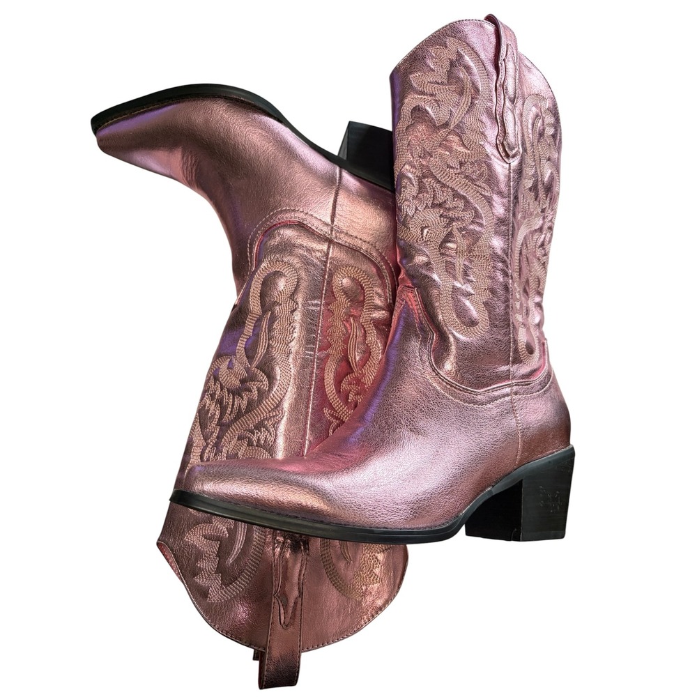 Billini Danilo Metallic Pink Western Cowboy Boots Pointed Toe Embroidered Sz 7